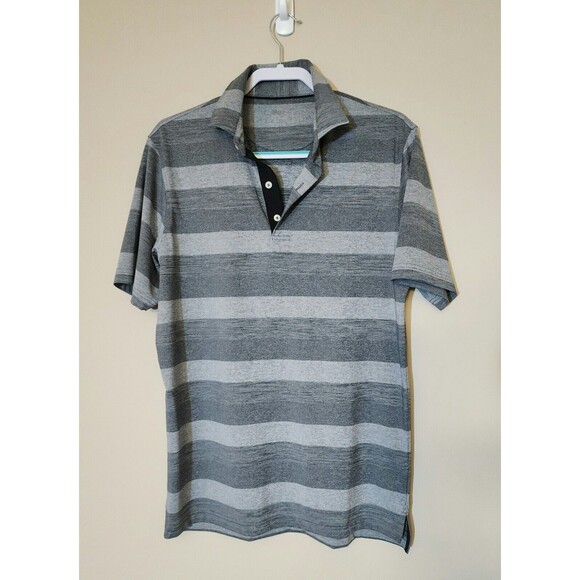 johnnie-O Mens Mclean PREP-Formance Jersey Polo Grey Stripes Golf Shirt Size M - Picture 2 of 10